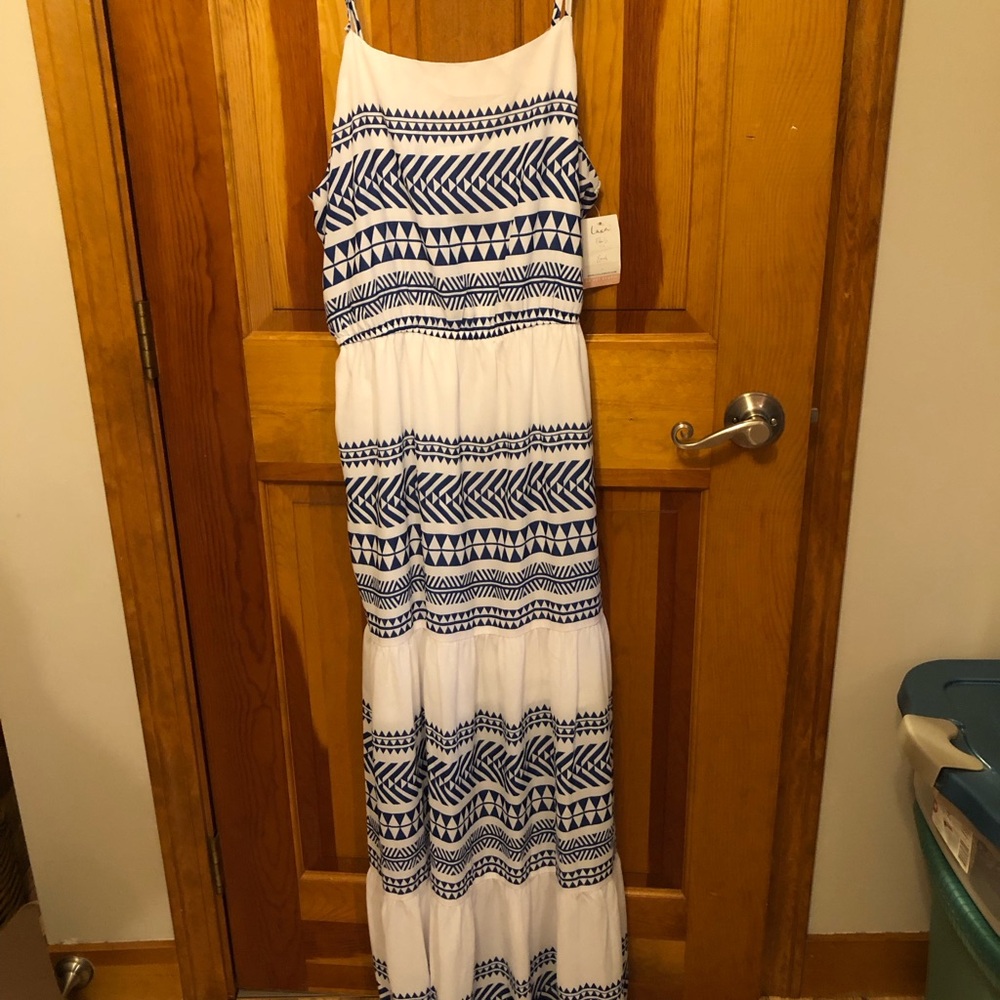 Blue and White Patterned Maxi Dress
